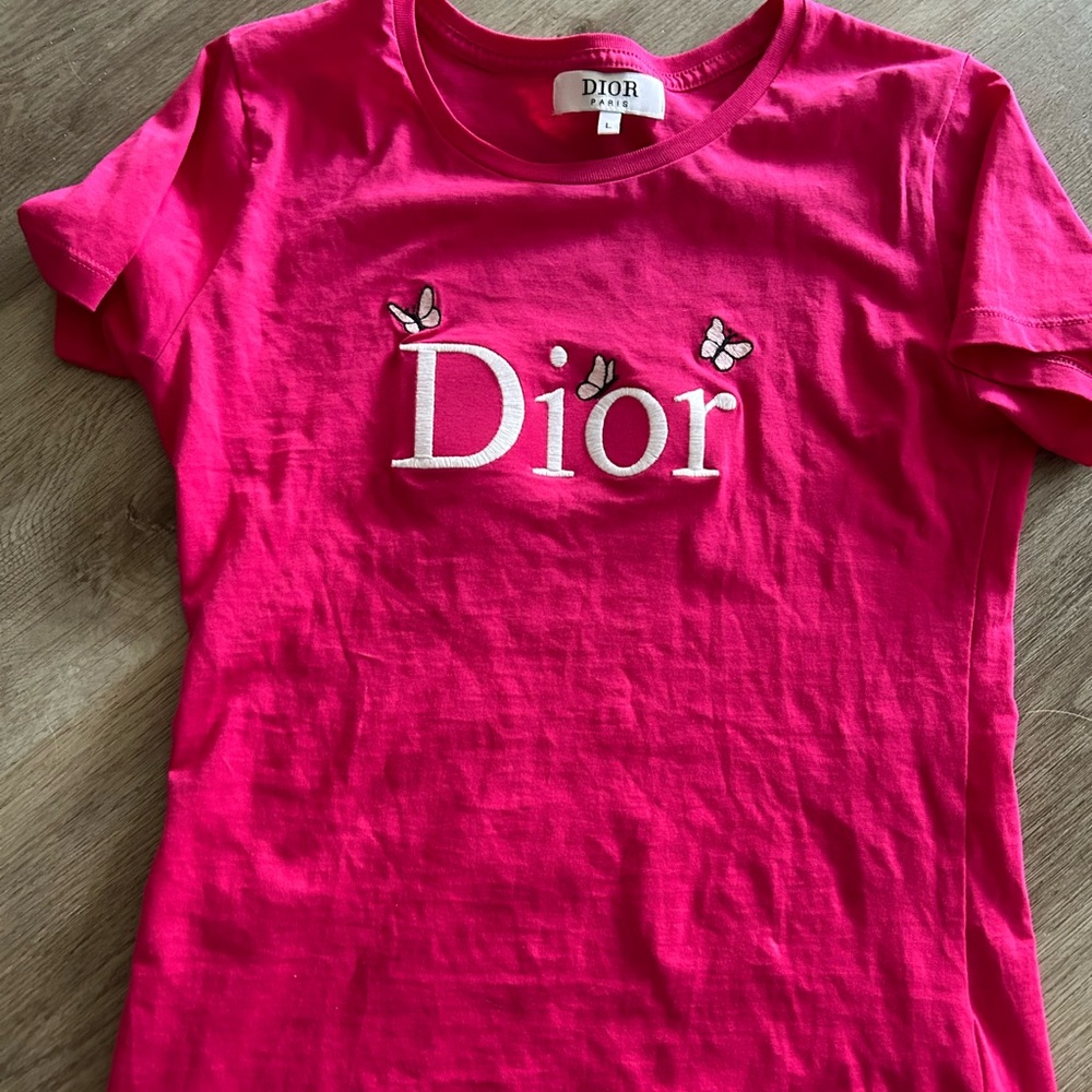 Dior Pink Tee with Butterfly Embellishments